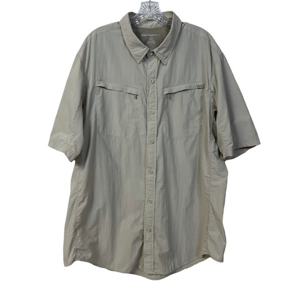 Men's EDDIE BAUER Sport Size L Tall Outdoor Shirt 100% Nylon Khaki Chest Pockets - Picture 1 of 8